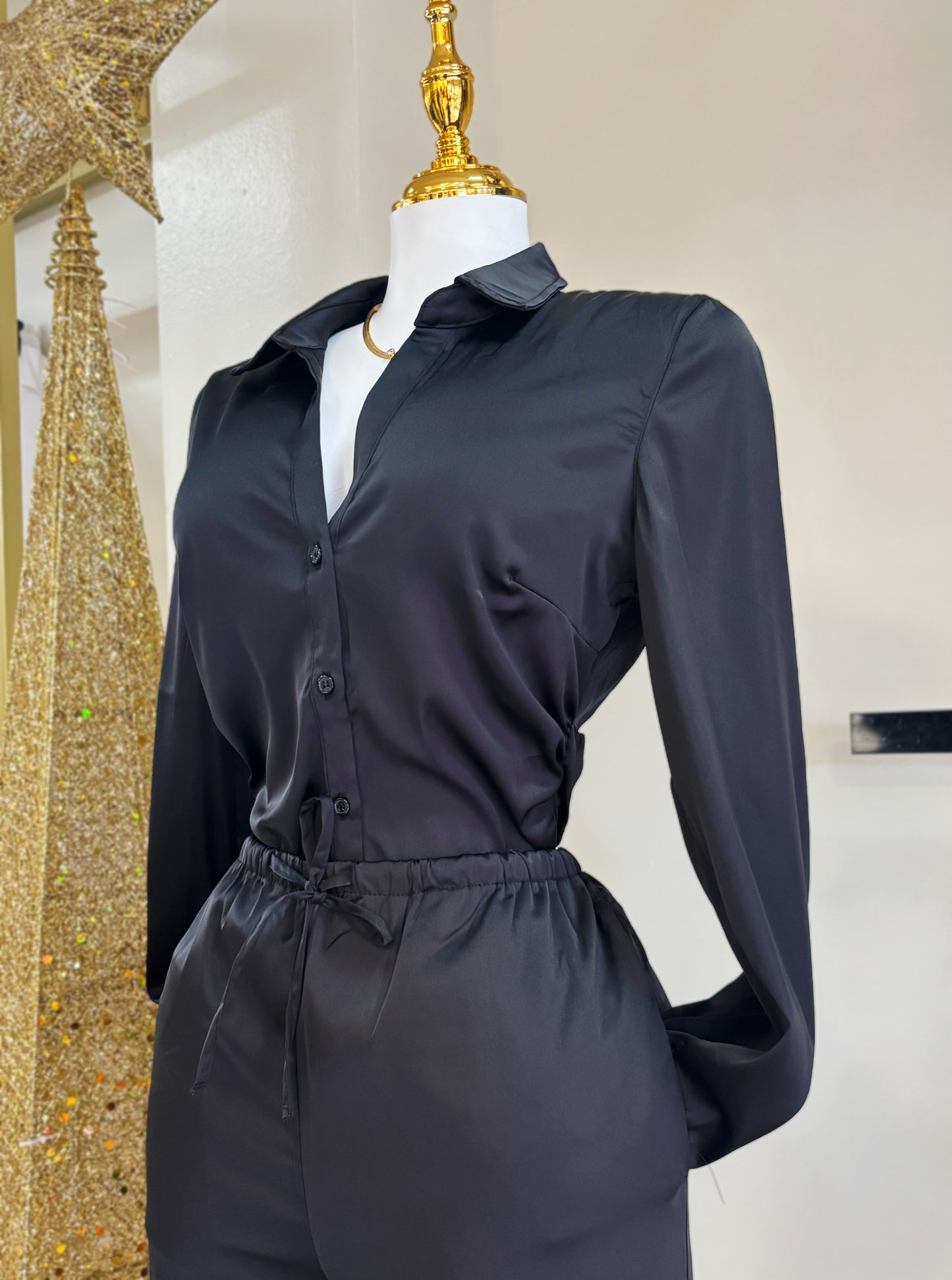 Elvira Satin Blouse (Black)