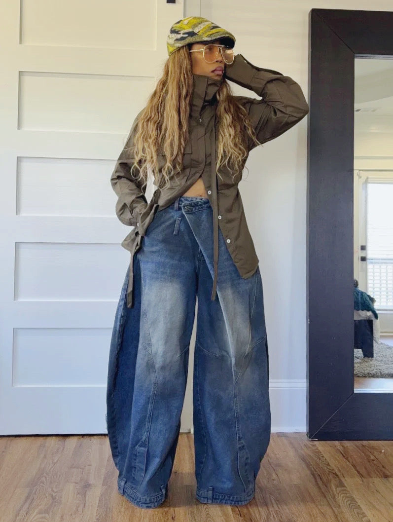Andria Cross Button Barrel Jean