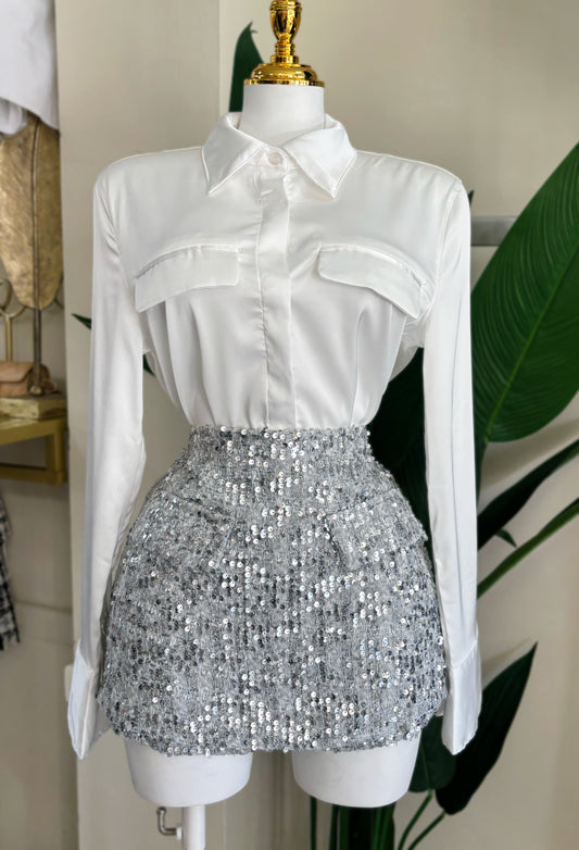 Odette Silver Sequin Skort
