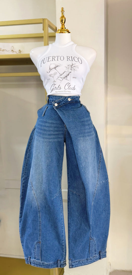 Andria Cross Button Barrel Jean