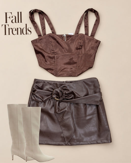 Charlotte Leather Skirt (Brown)