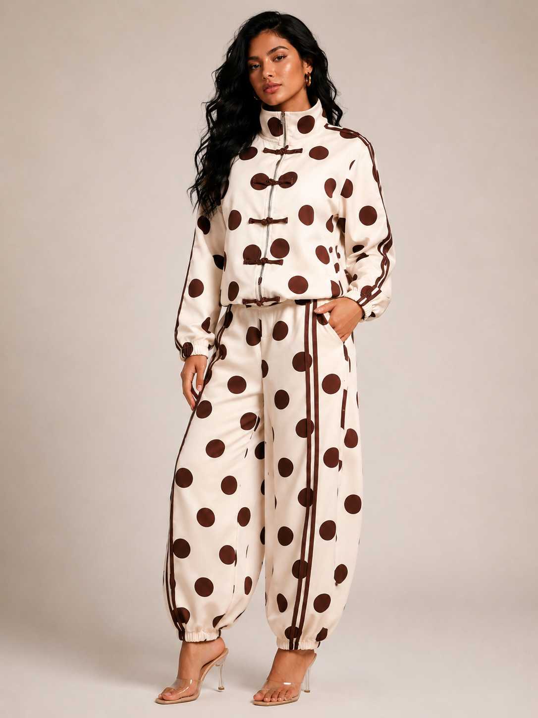 Irania Polka Dots Barrel Set (Beige/Brown)