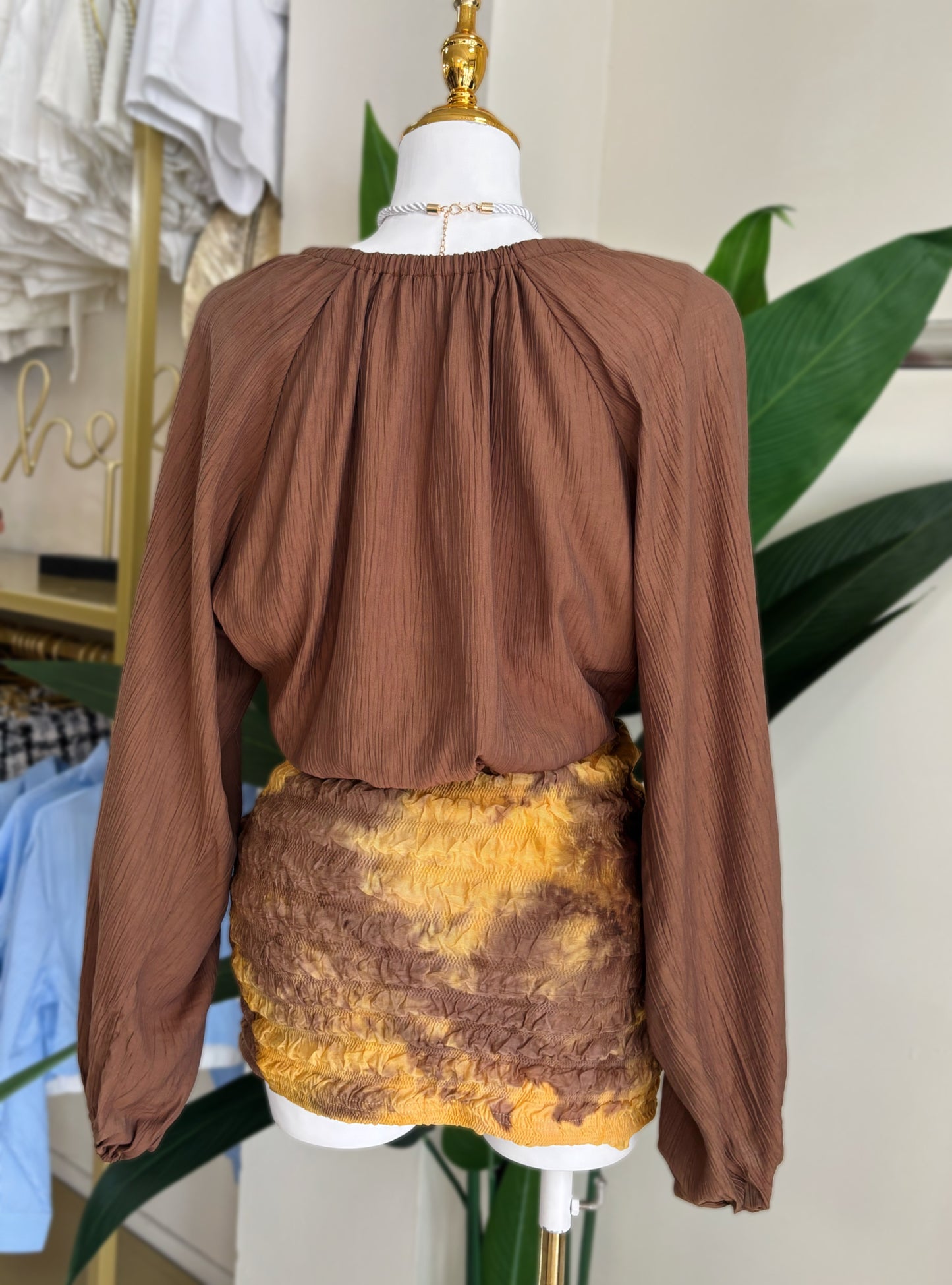 Maite 2 Pieces Blouse Set (Brown)