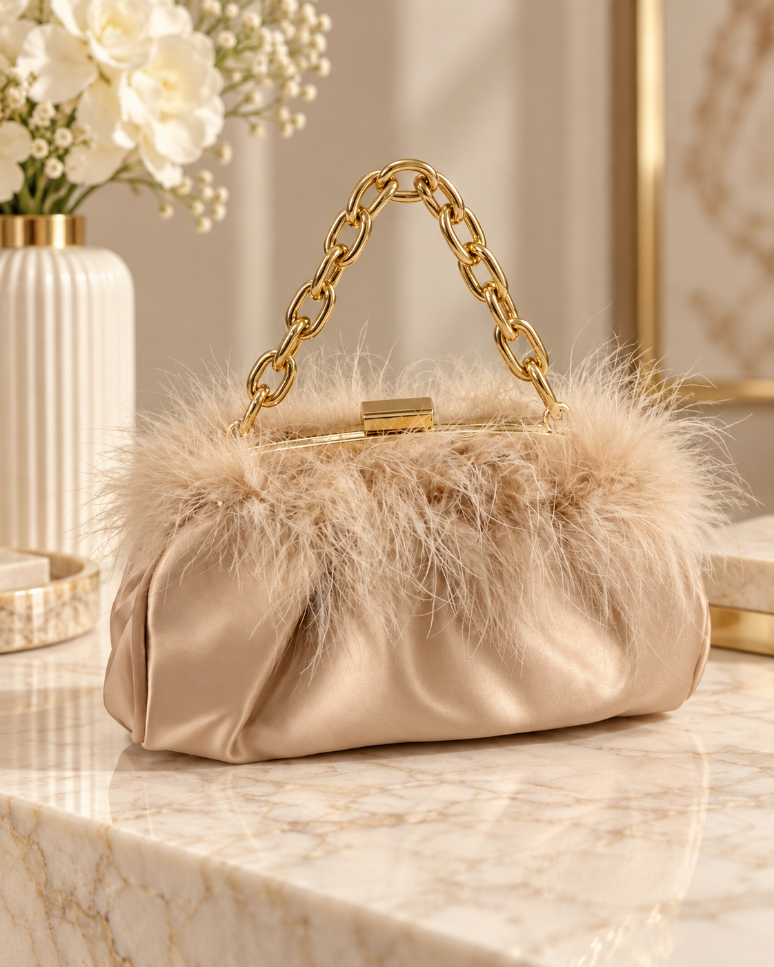 Feather Luxe Bag (Beige/Purple)