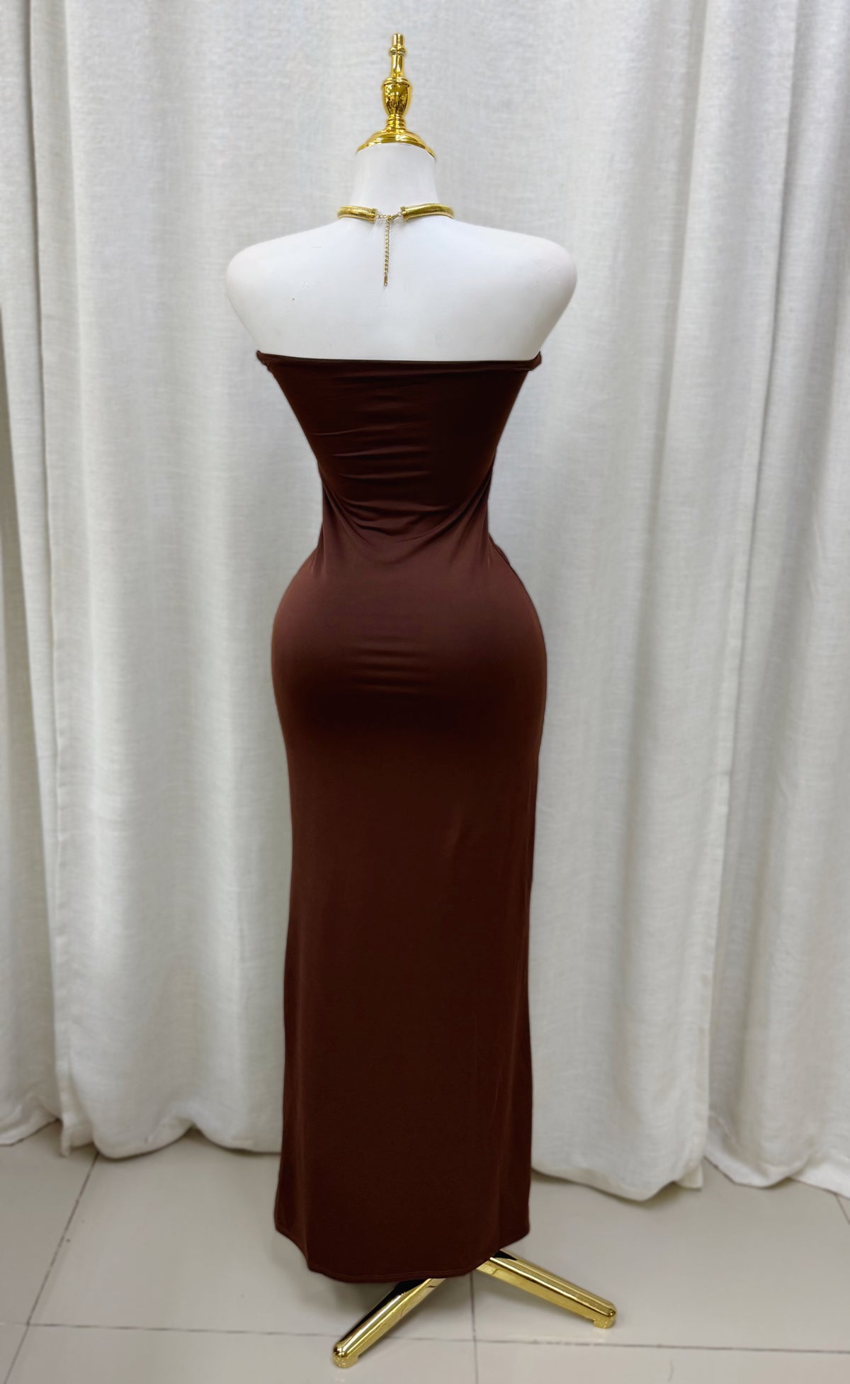 Amira Strapless Maxi Dress (Brown)