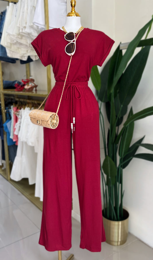 Amira Pant Set (Burgundy/Black)