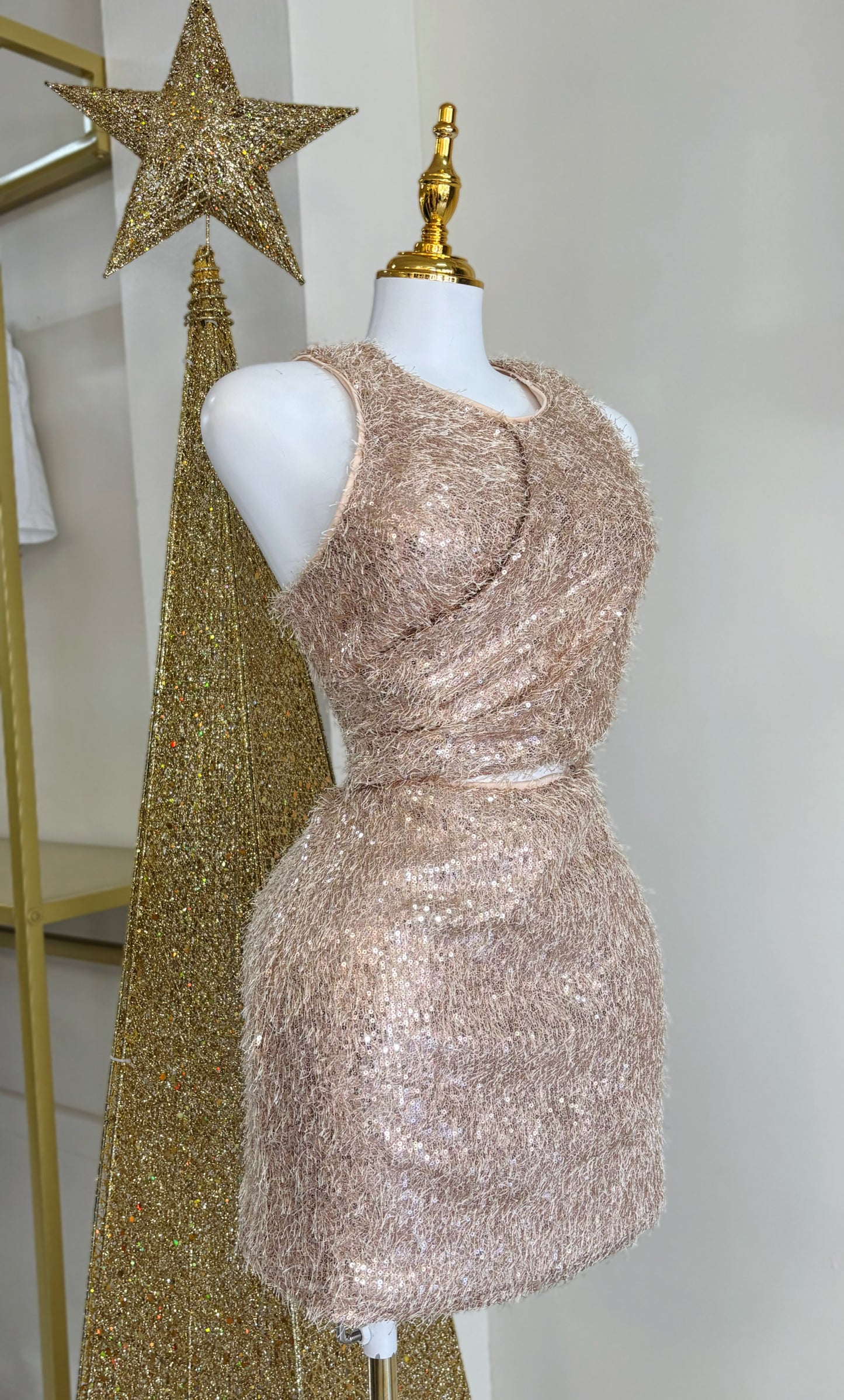 Marina Sequin Fur Dress