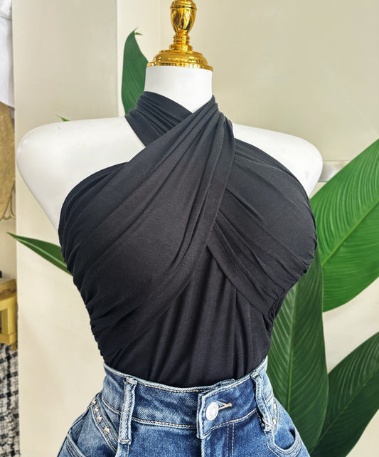 Pilar Cross Halter Top (Negro)