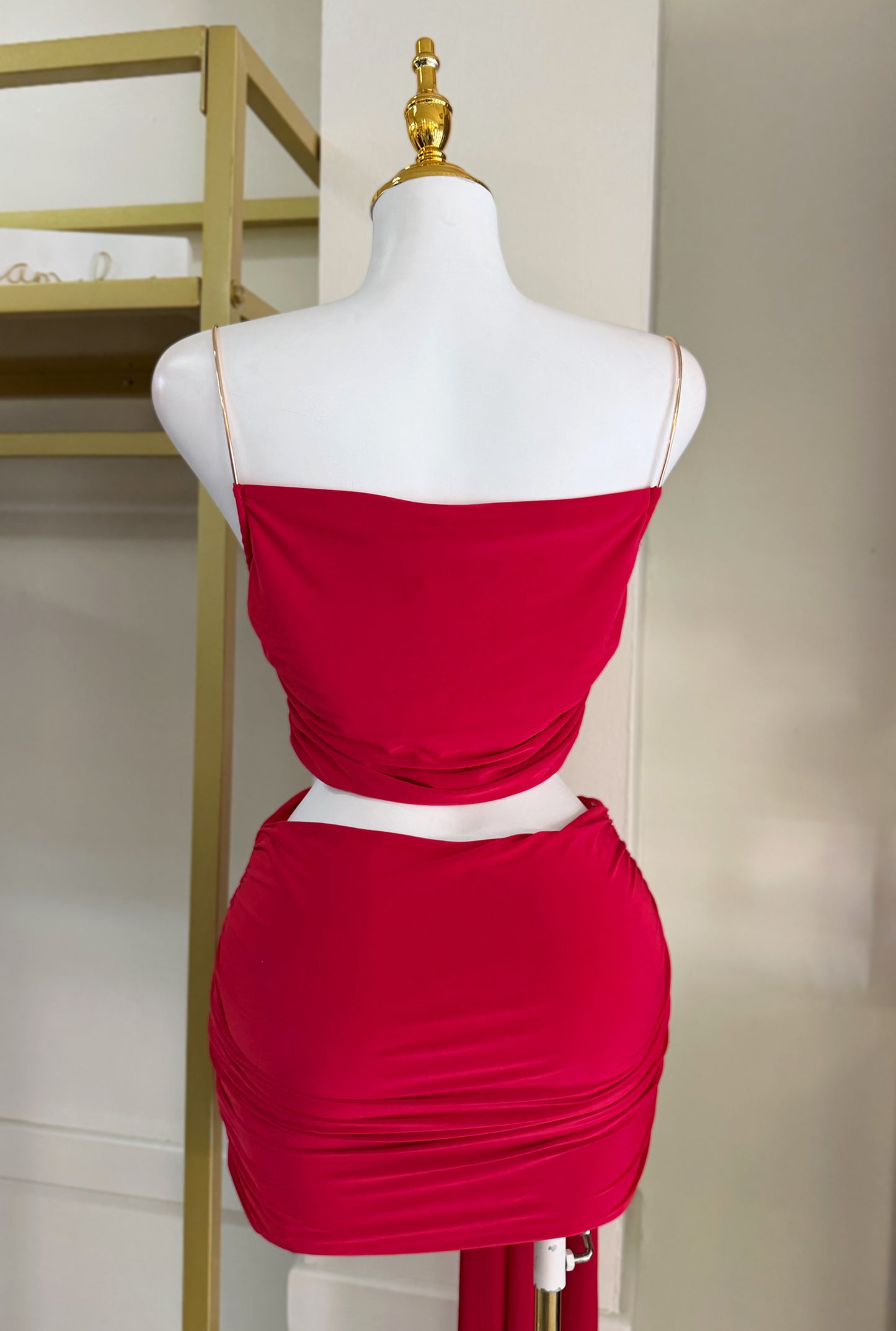 Zhamira Gold Detail Skirt Set (Red)