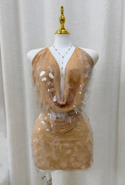 Isabella Big Sequin Skirt Set (Nude)