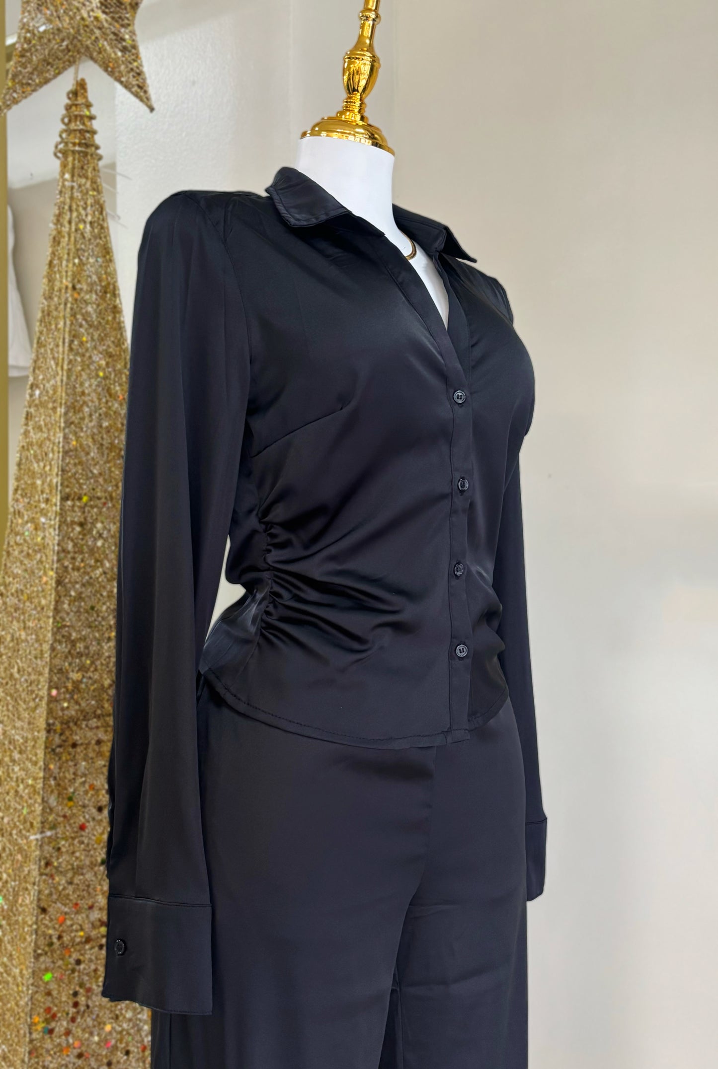 Elvira Satin Blouse (Black)