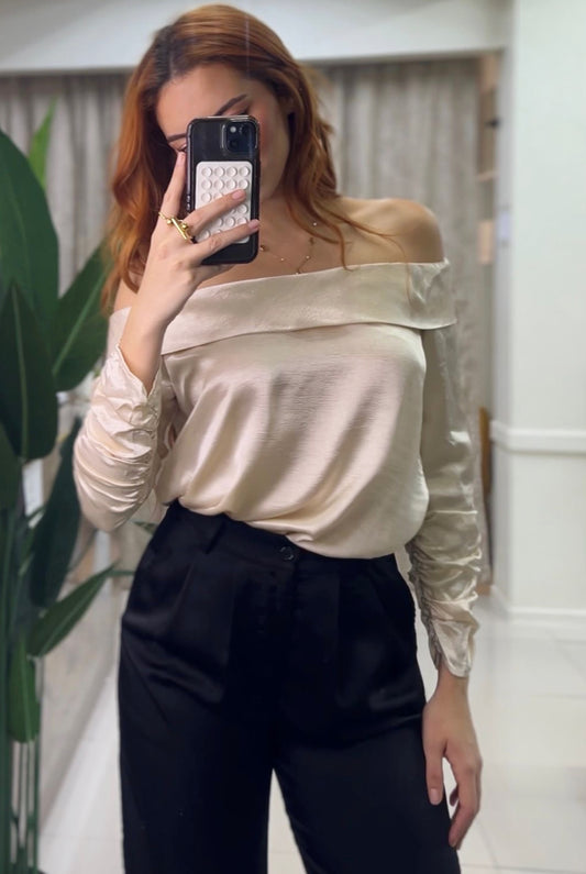 Leonor Off Shoulder Bodysuit (Beige)
