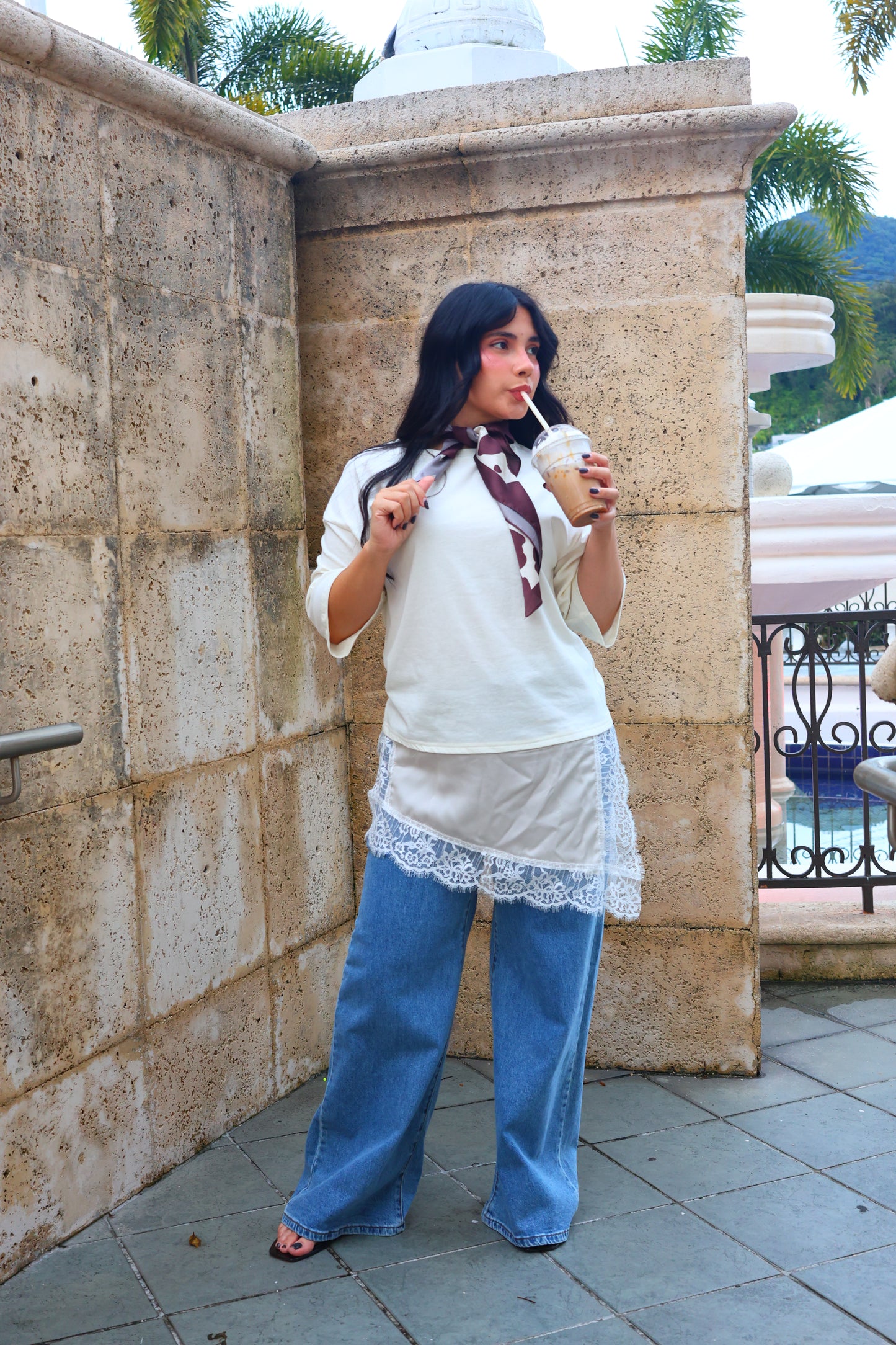 Patricia Lace Tshirt/Dress (Beige)