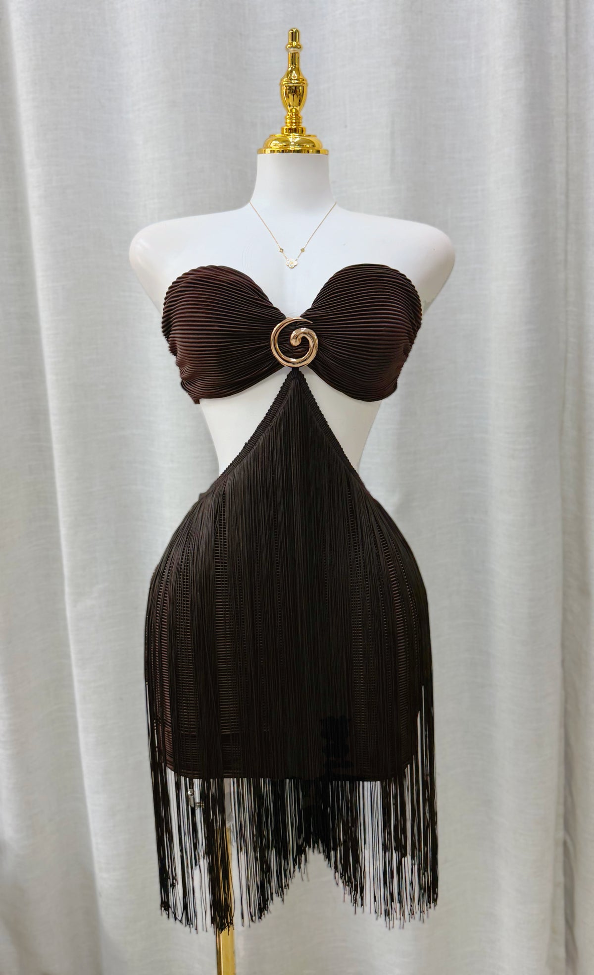 Solange Fringe Dress (Coffee)