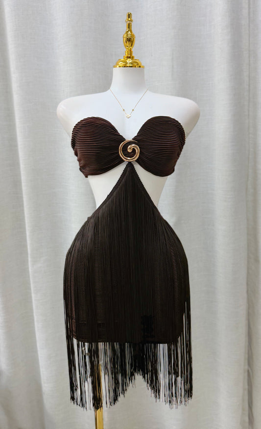 Solange Fringe Dress (Coffee)