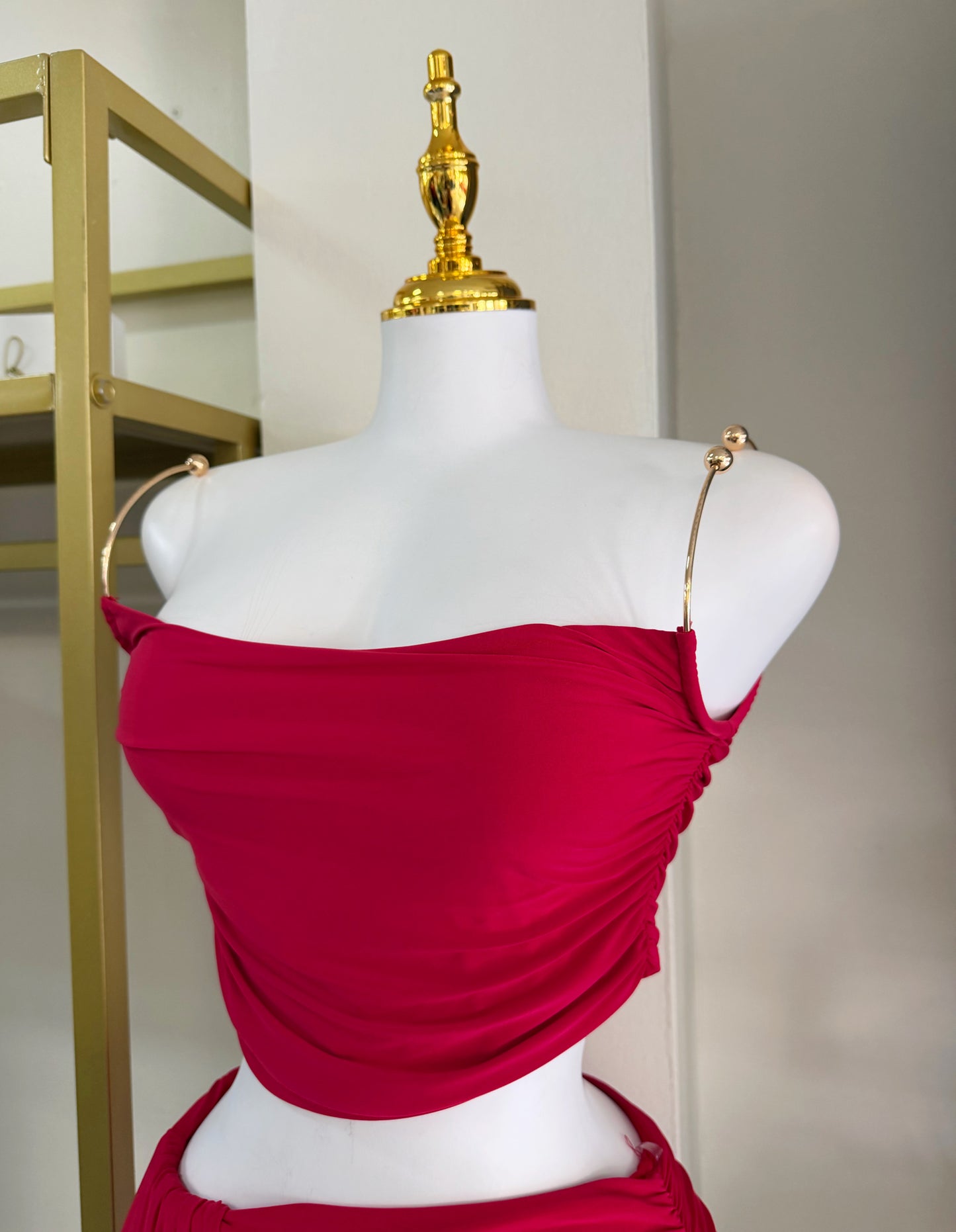 Zhamira Gold Detail Skirt Set (Red)