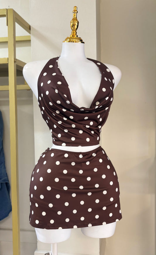 Alejandra Brown Polka Skirt Set (Corre pequeño)