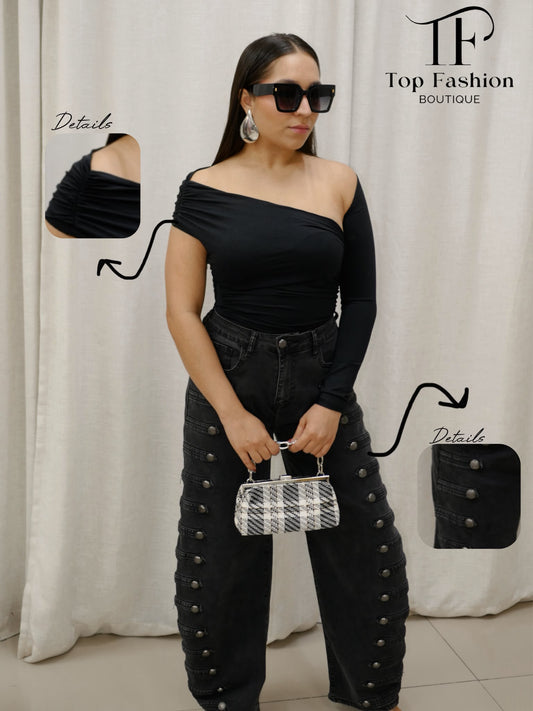 Mila One Shoulder Top (Black)