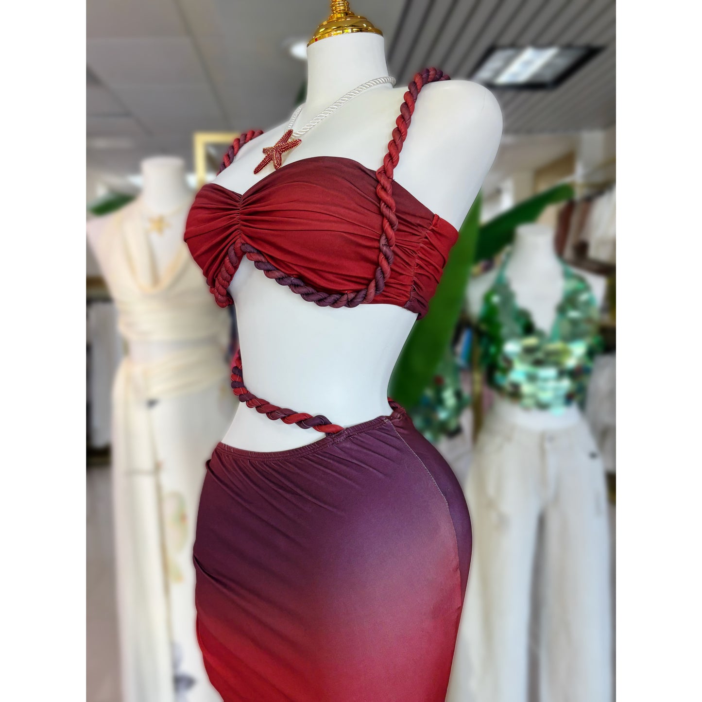 Red Blossom Skirt Set