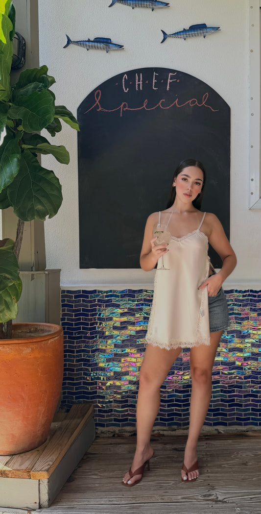 Galilea Satin Lace Blouse (Beige)