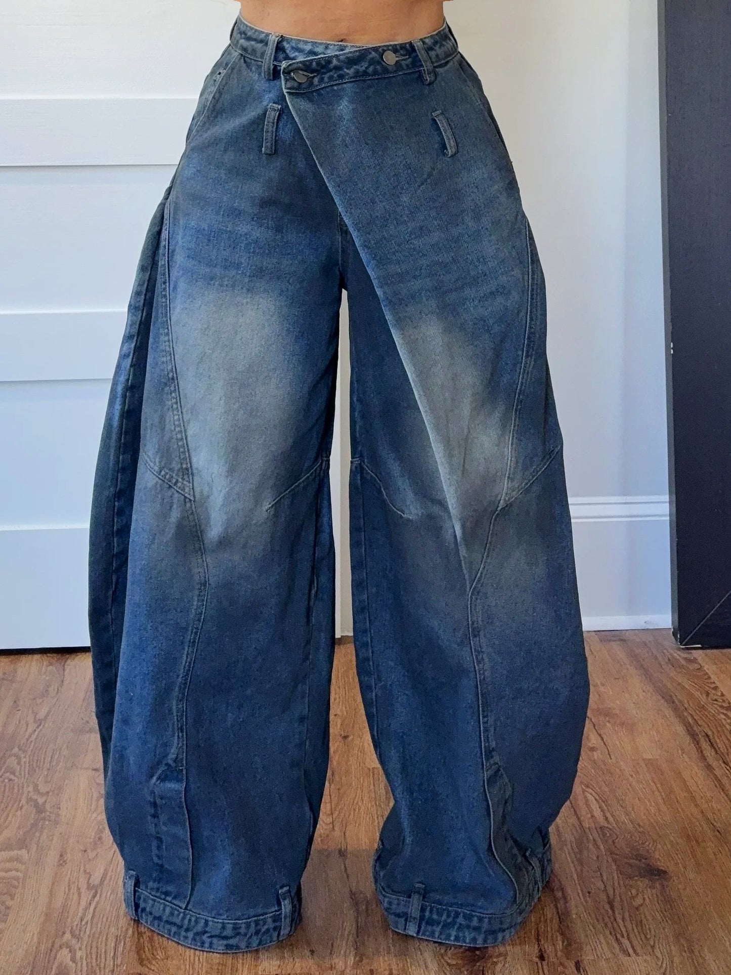 Andria Cross Button Barrel Jean