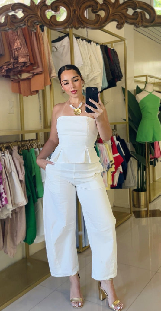 Karola White Barel Jumpsuit