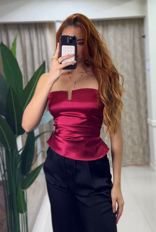 Margot Satin Corset (Burgundy)