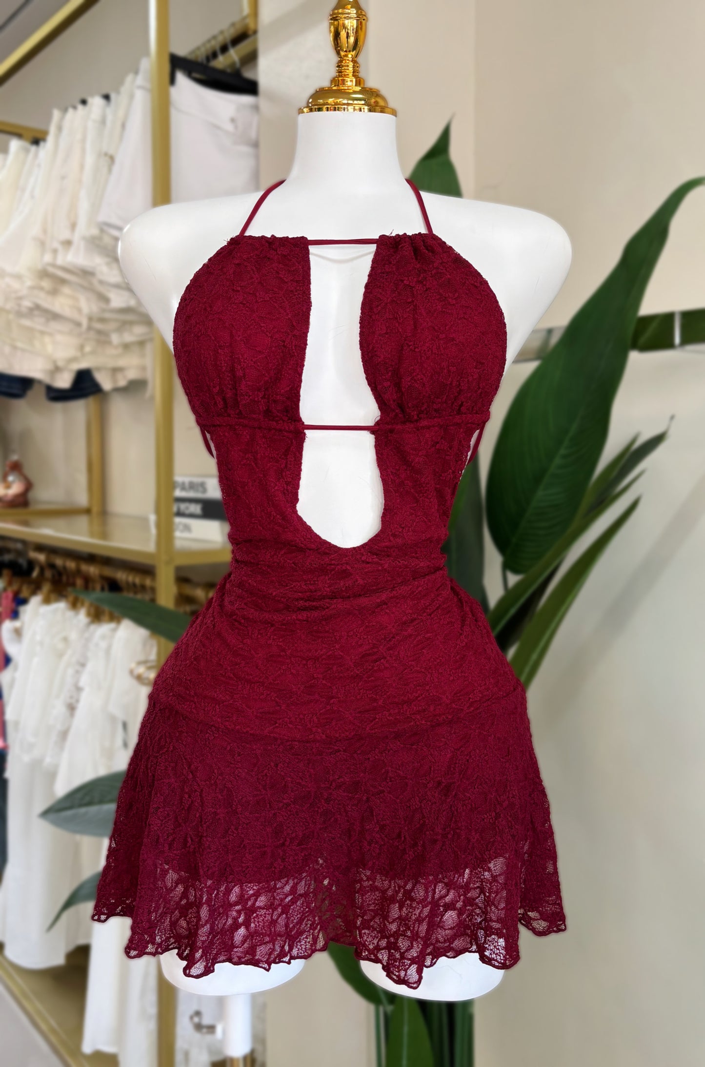 Rosalía Lace Dress (Brown/Burgundy/Black) *Tiene pantalón*