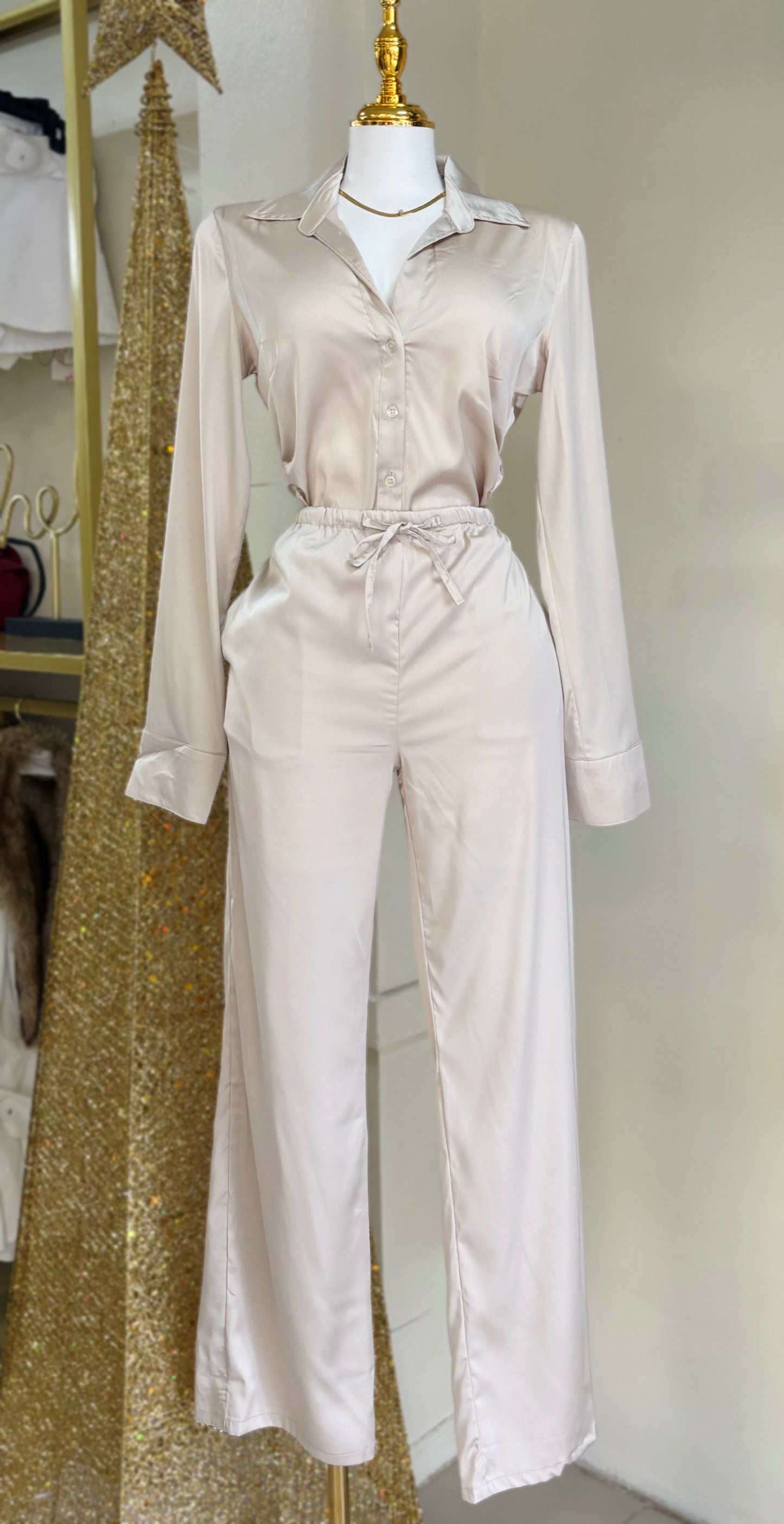 Elvira Satin Pant (Beige)