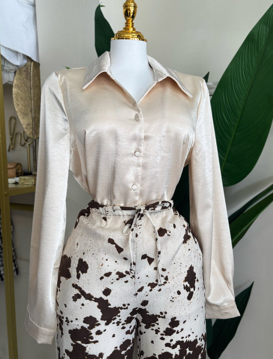 Hanna Satin Blouse (Beige)