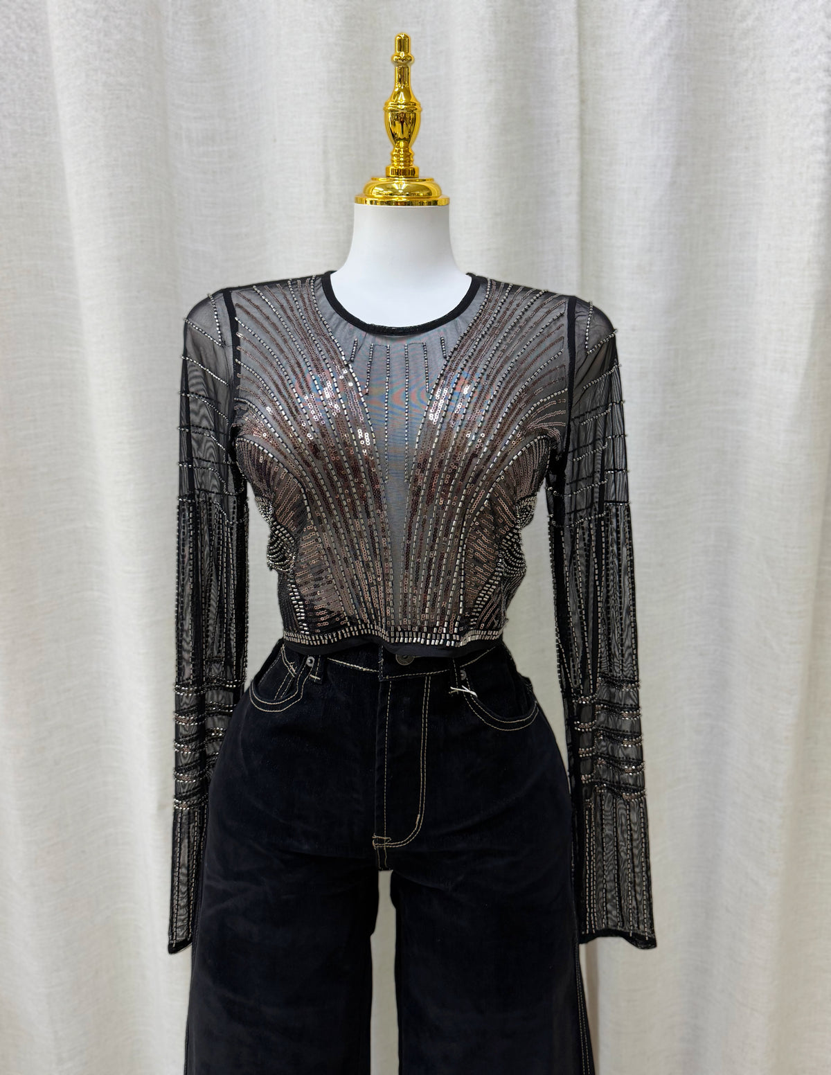 Luccia Sequin Mesh Top
