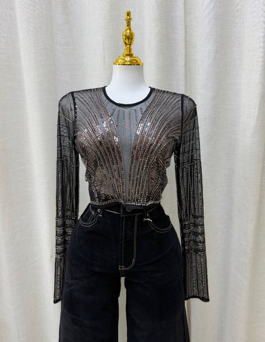 Luccia Sequin Mesh Top