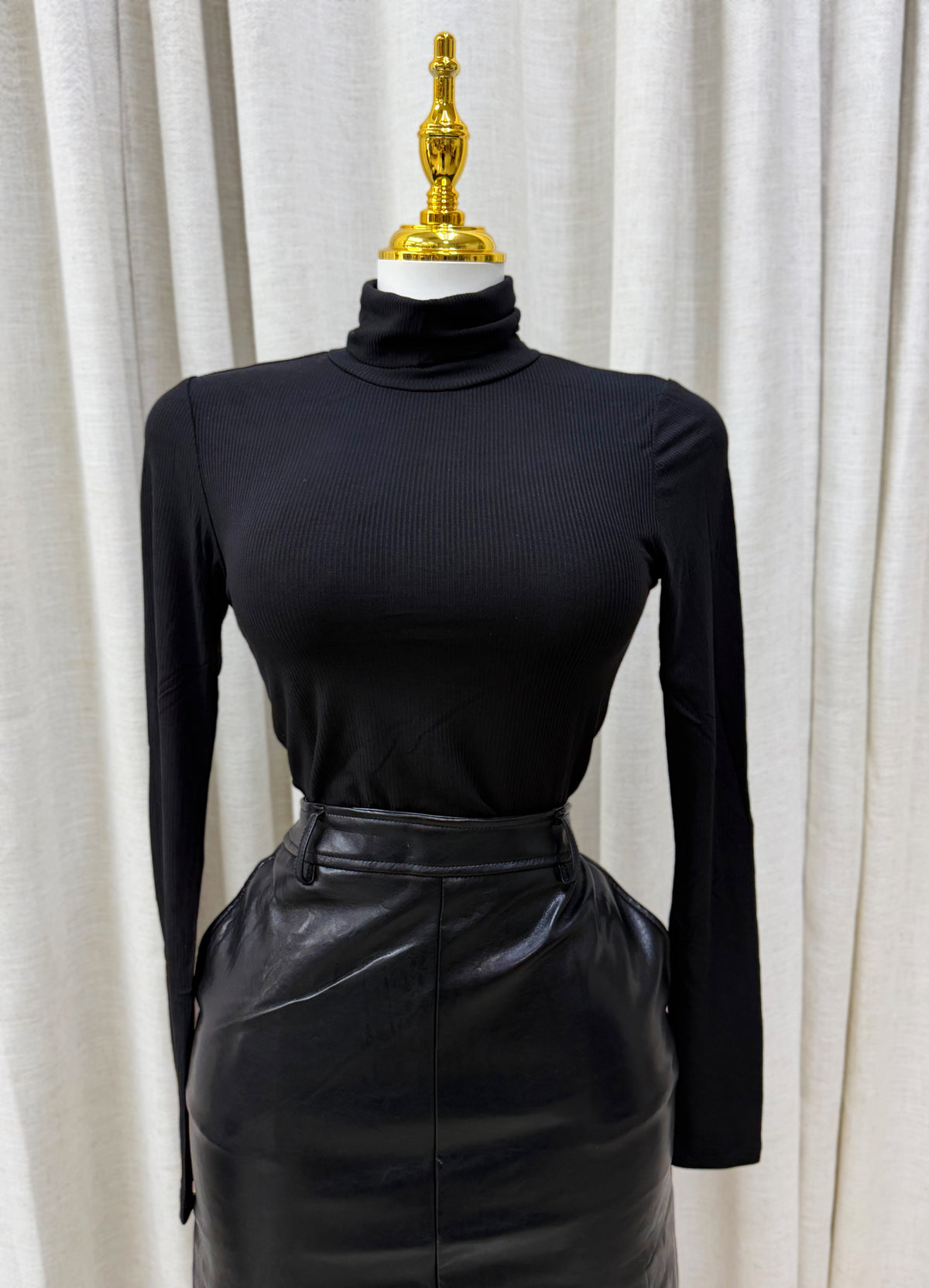 Elara Turtle Neck Basic Top (Black)
