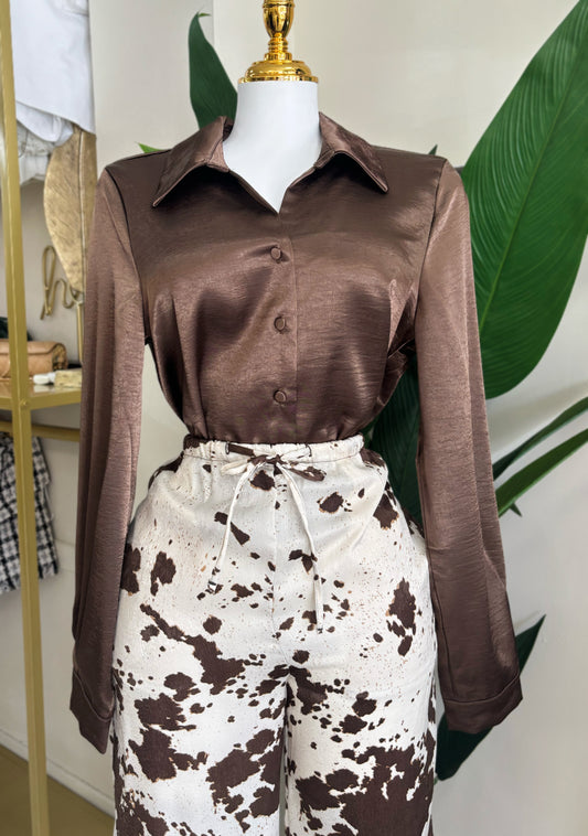 Hanna Satin Blouse (Brown)