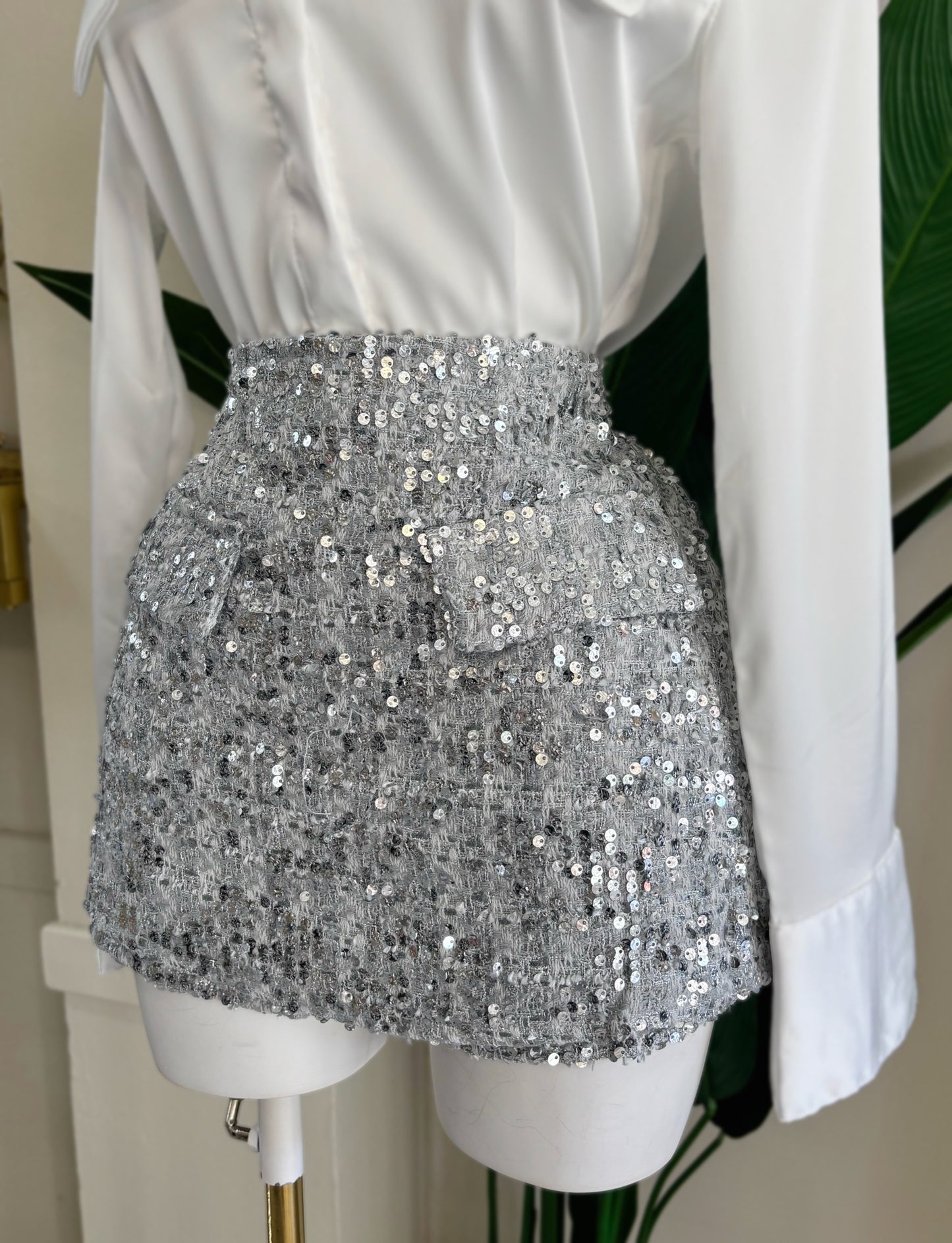 Odette Silver Sequin Skort