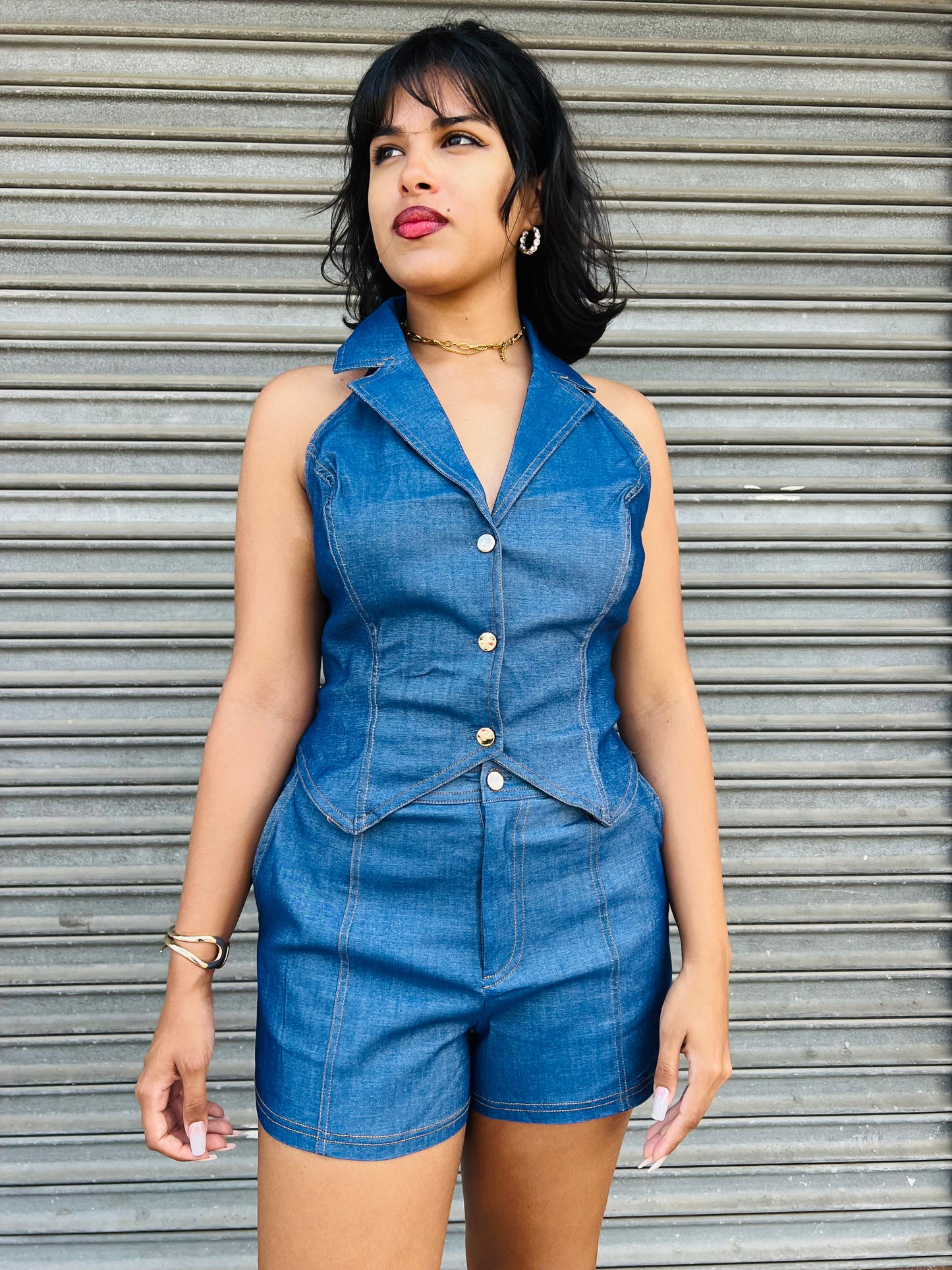 Katia Denim Short Set
