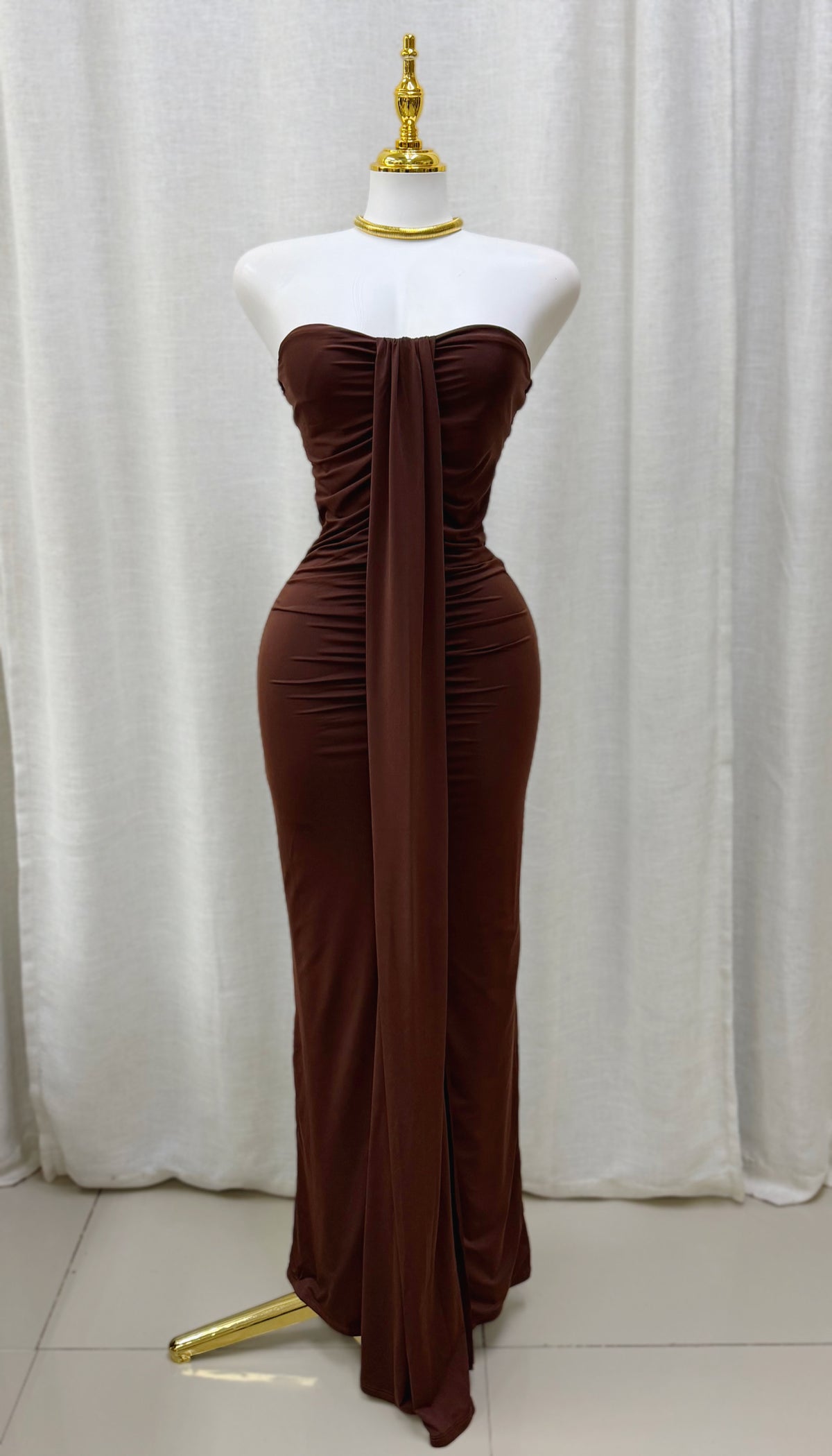Amira Strapless Maxi Dress (Brown)