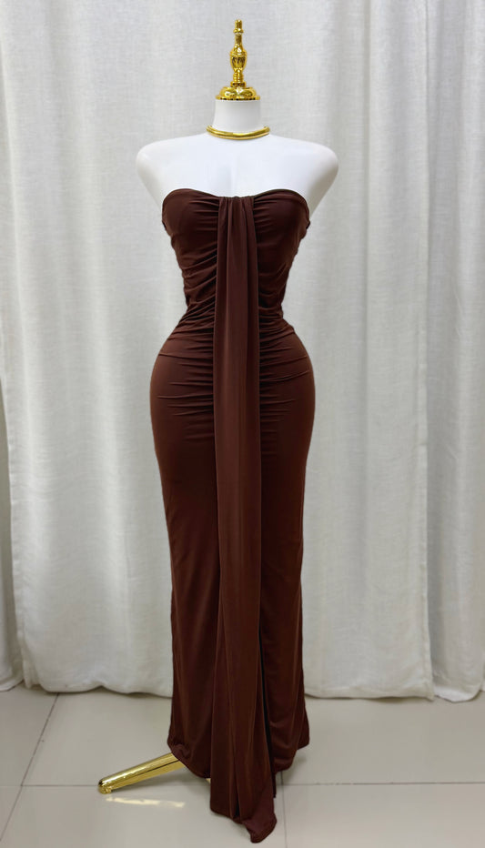 Amira Strapless Maxi Dress (Brown)