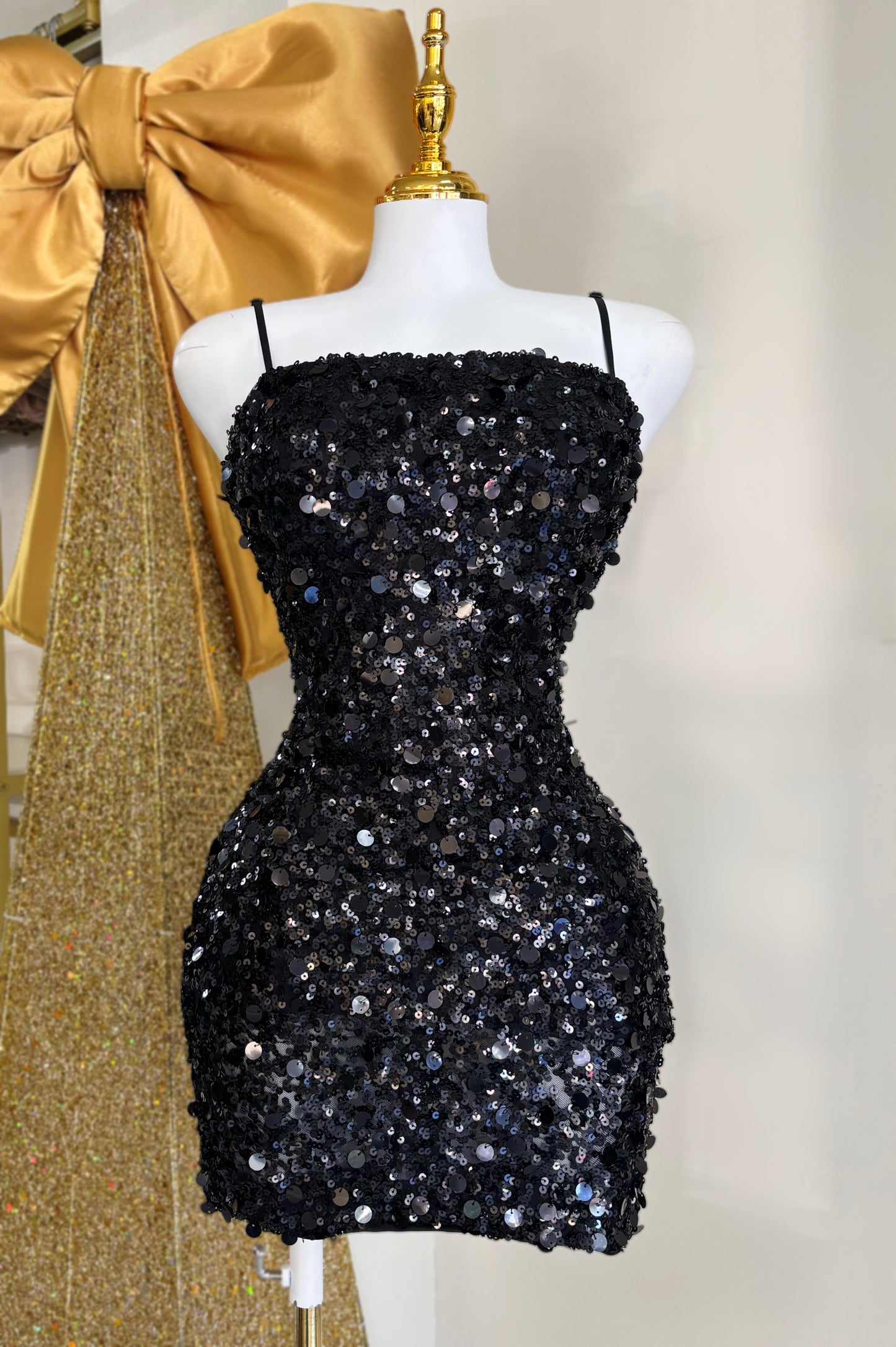 Elena Sequin Short Dress (Black)