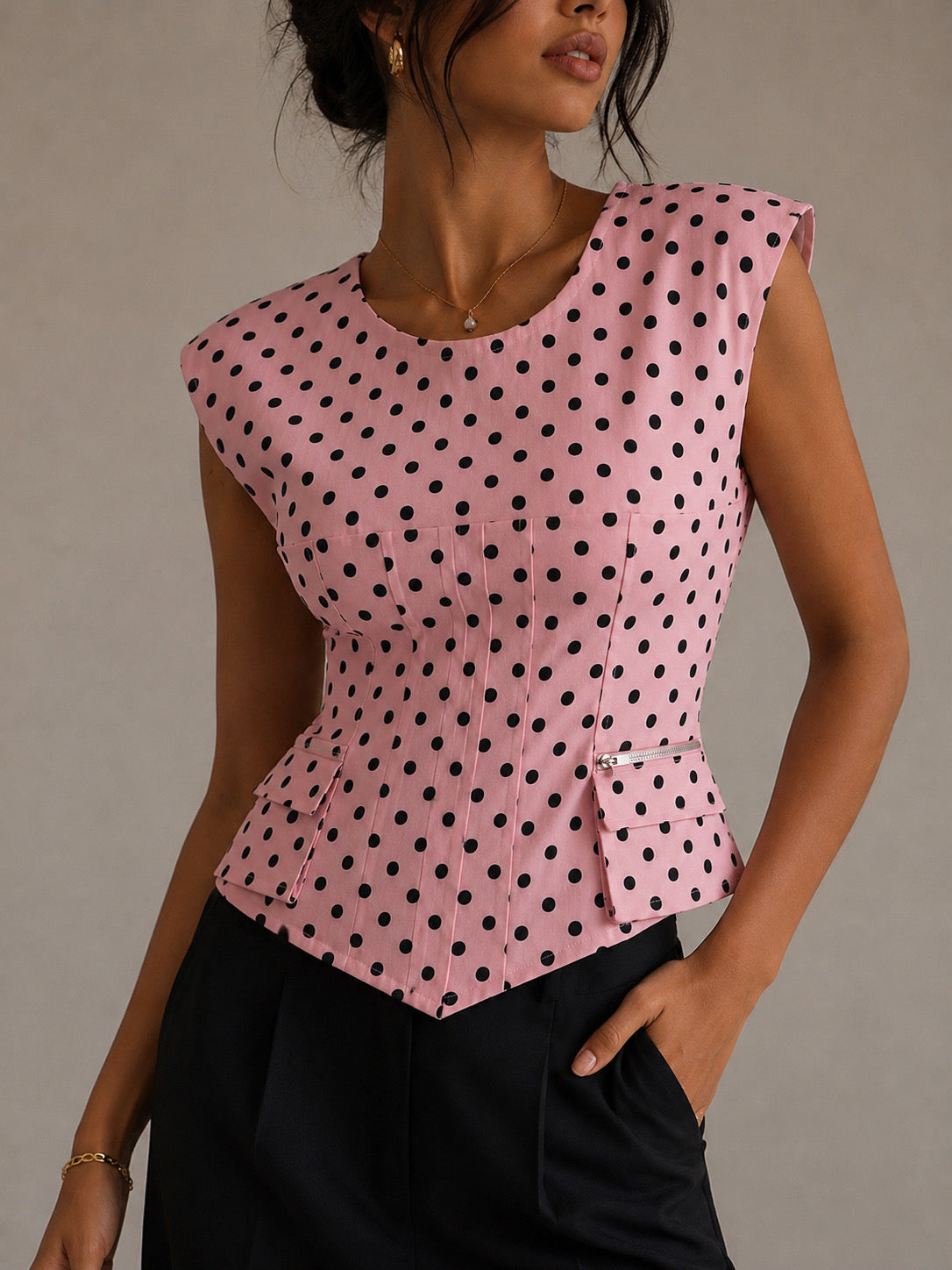 Juliana Polka Dots Blouse (White/Pink/Yellow)