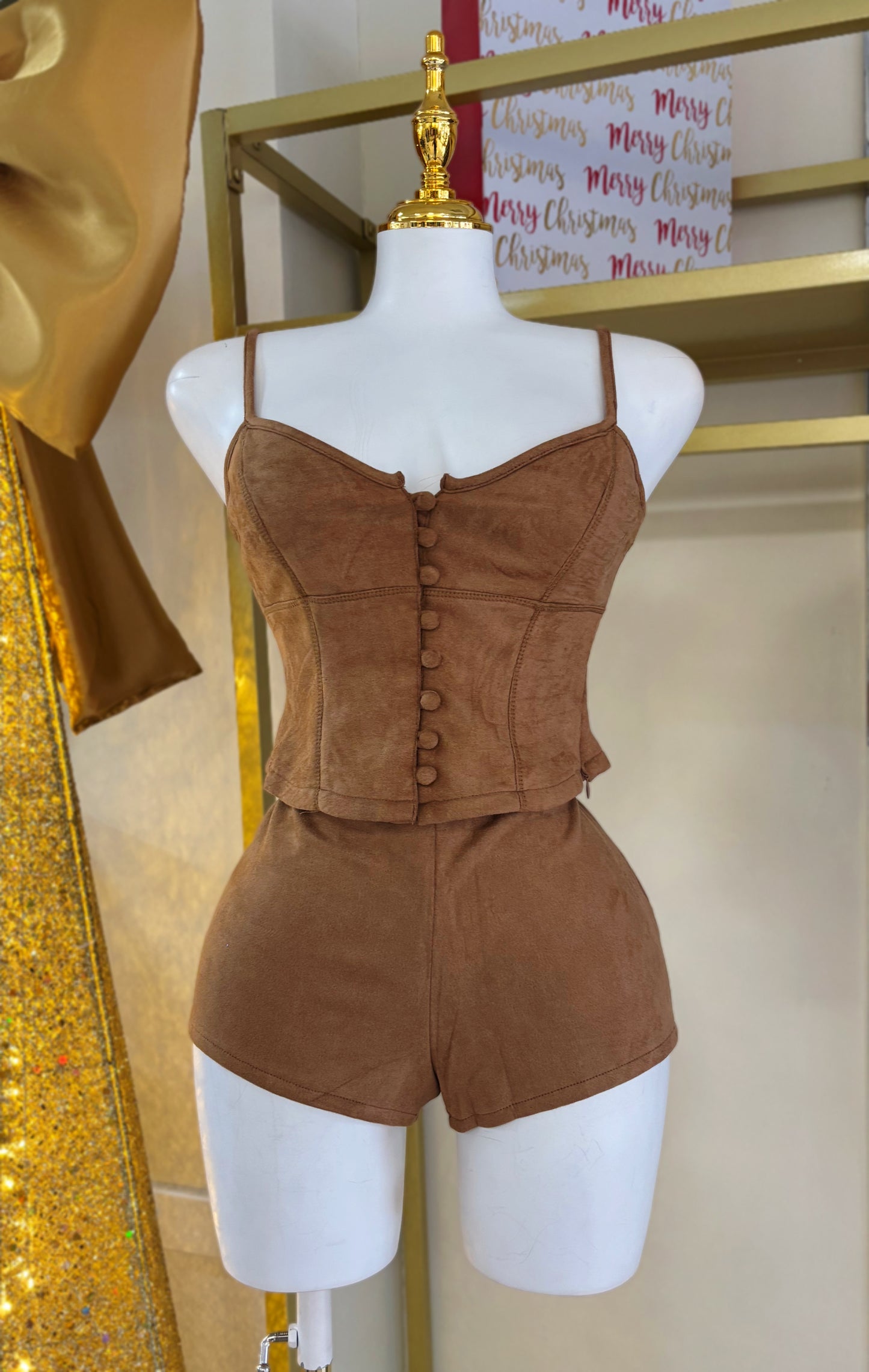 Alana Suede Short Set (Camel)