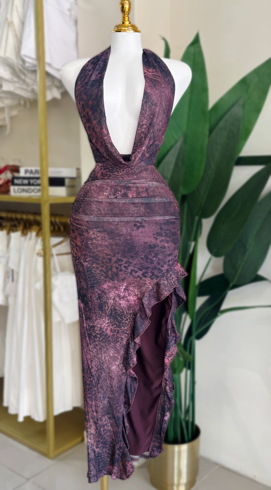 Gala Wine Halter Dress