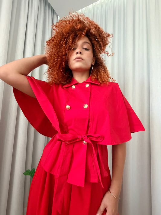 Celine Cape Blouse (Red)