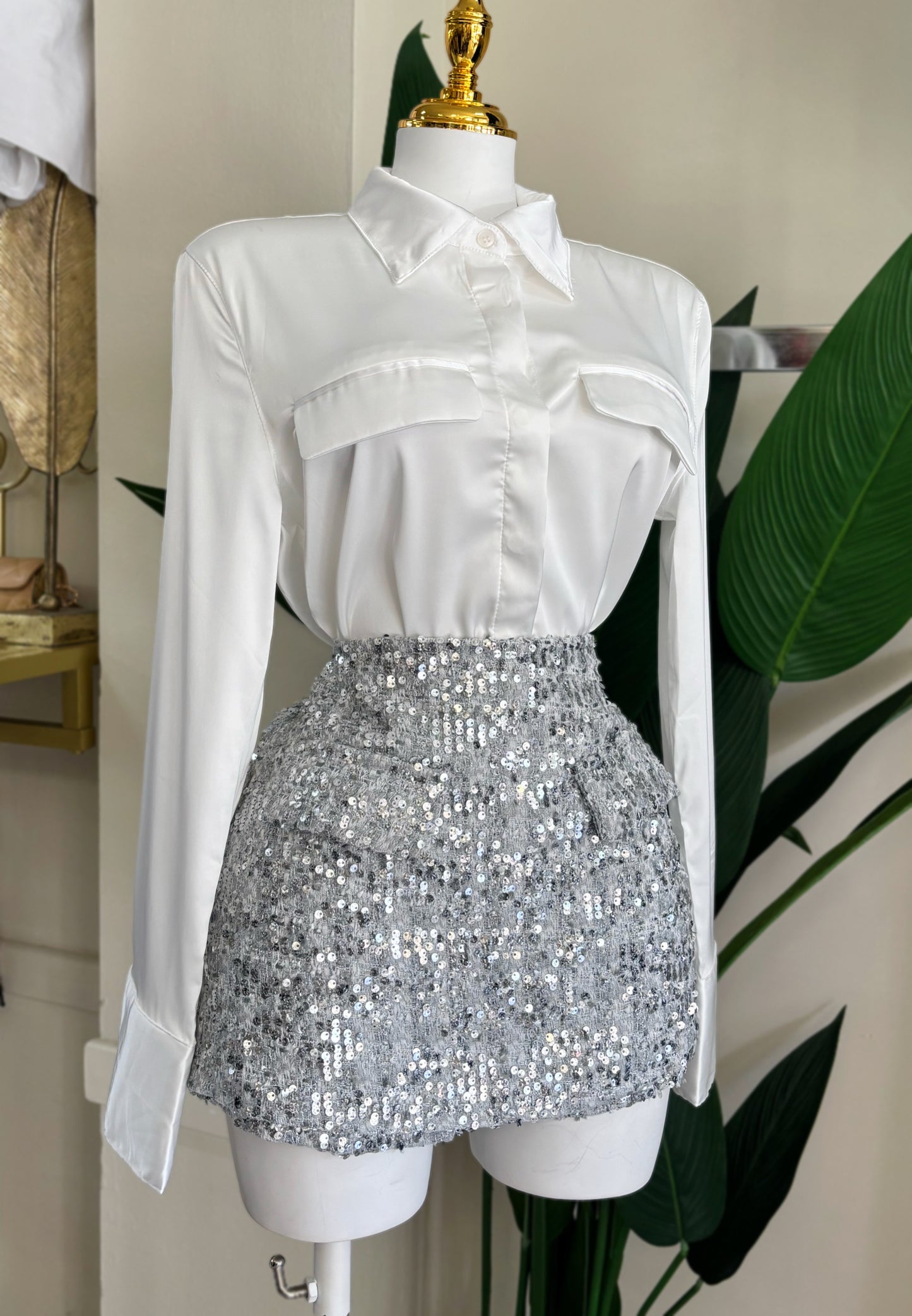 Odette Silver Sequin Skort