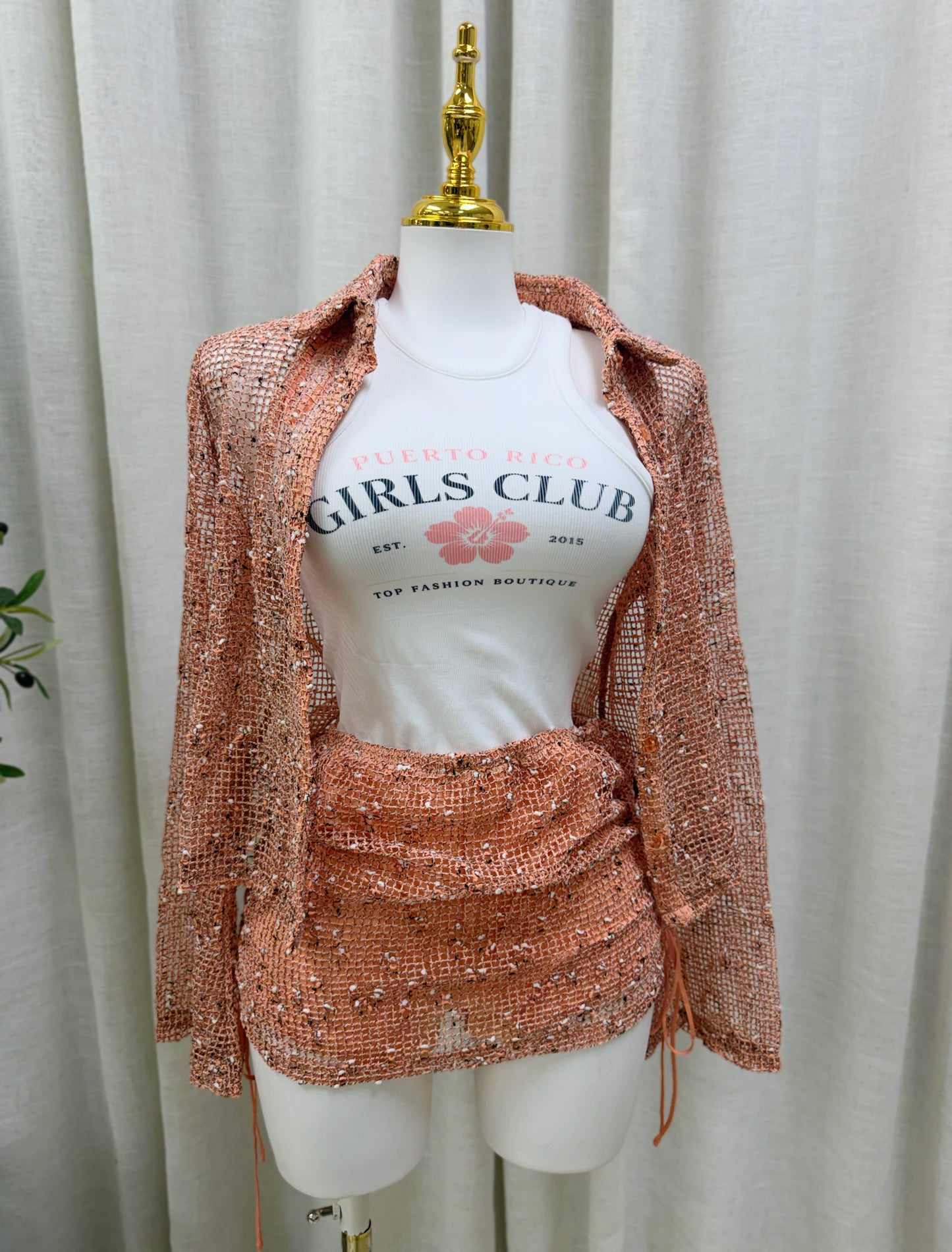 Lucia Mesh Skort Set (Peach)