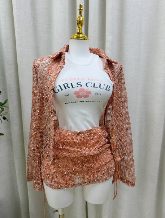 Lucia Mesh Skort Set (Peach) [CORRE PEQUEÑO no incluye la Crop Top Puerto Rico Girls Club]