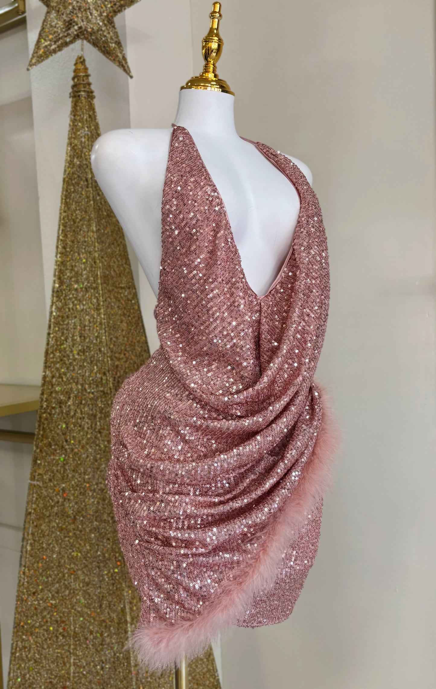 Amira Sequin Feather Dress