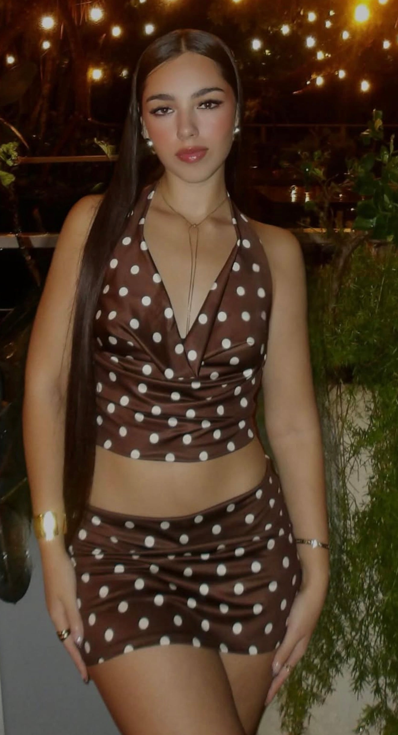 Alejandra Brown Polka Skirt Set (Corre pequeño)