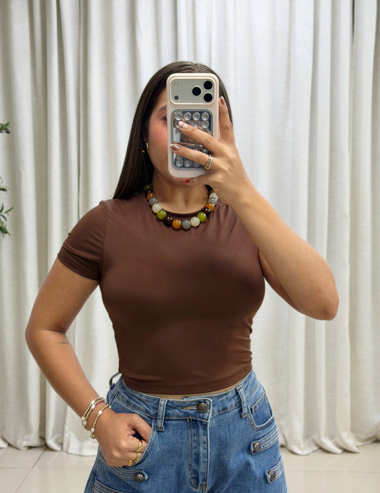 Hanna Basic Crop Tshirt (Brown)