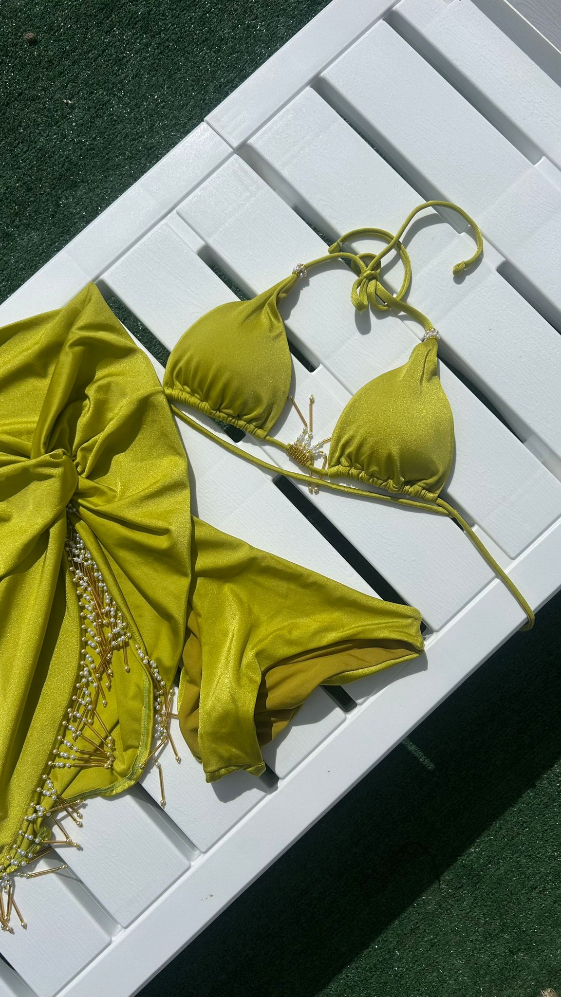 Bahamas 3 Pieces Swimwear (Crema/Teal/Lime)